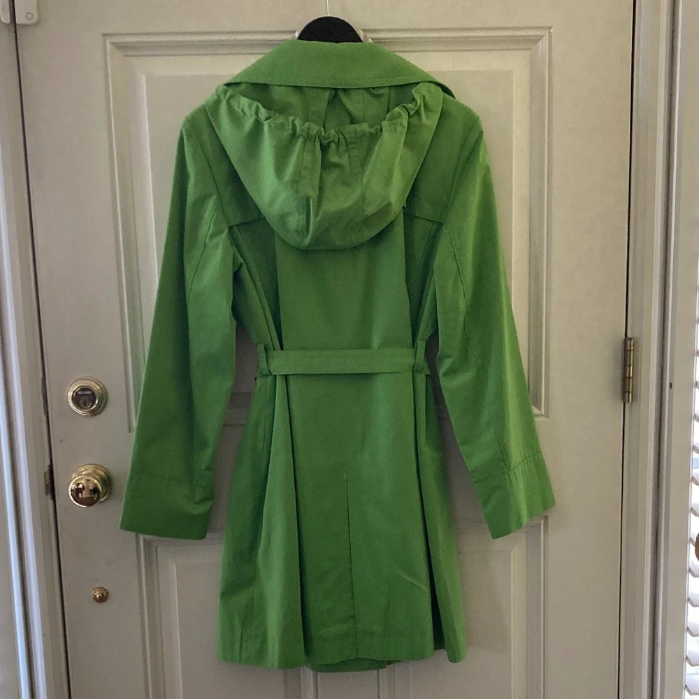 Michael Kors Trench Coat/Snap Front/Tie Belt/Detachable Hood/Green/Large/NEW! - Picture 2 of 7